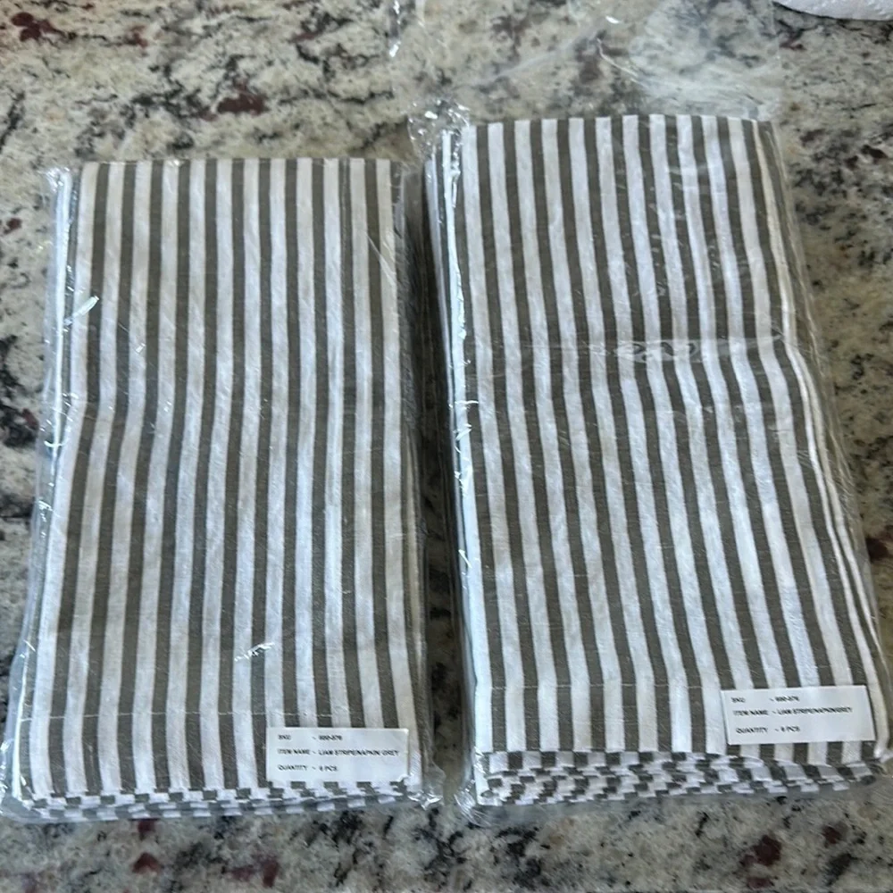 Crate and Barrel Gray and White Liam Striped Napkins Set (12)